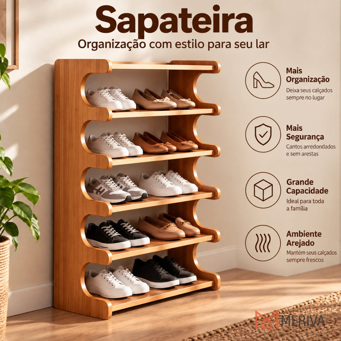 Sapateira Organizadora de Bambu 3/5/6 Andares + BRINDE: Mesa Lateral Redonda - COMPRE 1 LEVE 2